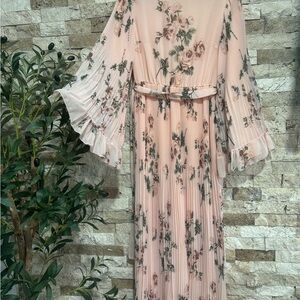 Floral Pink Pleated Dress
